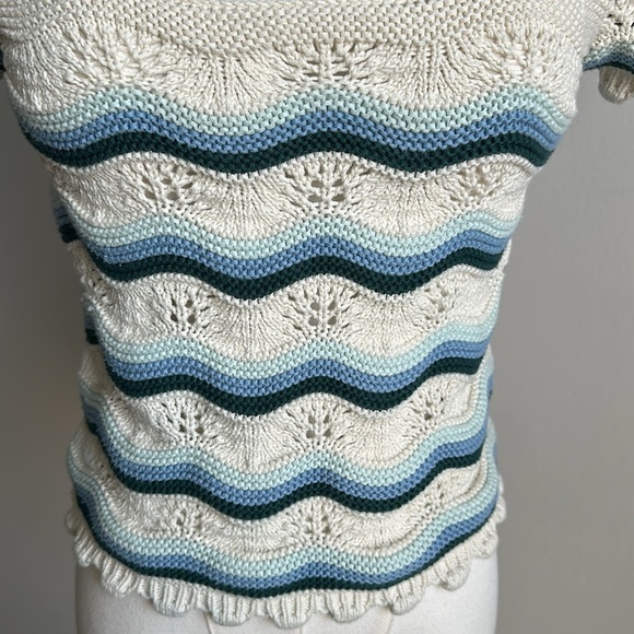 Women’s Granny Knit Crochet Flutter Sleeve Coastal Grandma Preppy Breathable Top - Picture 2 of 9